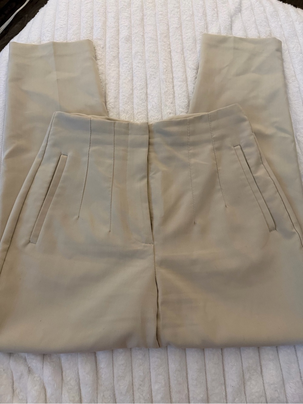 Zara Beige High-Waist Tailored Trousers